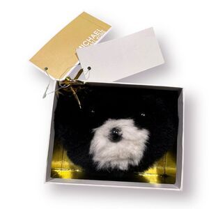 Michael Kors Teddy Bear Pom Fur Key Chain Toy Fob Bag‎ Charm Black/White